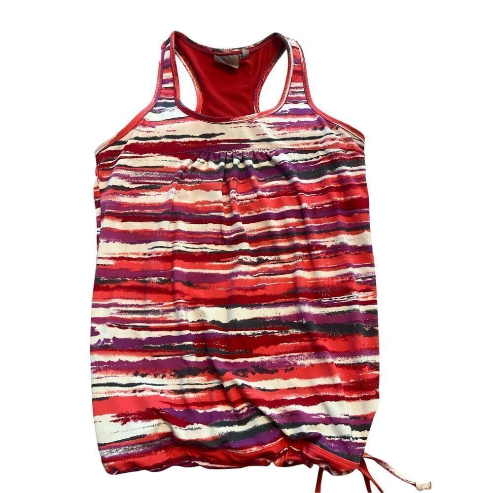 Athleta airbrush pattern yoga/swim reds, purples and whites Medium